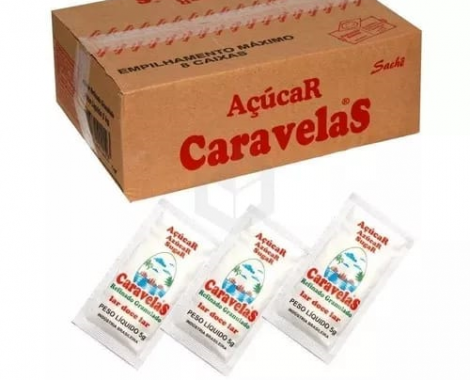 Açúcar em sache Caravelas  caixa com 1000 sachê de 5g cada